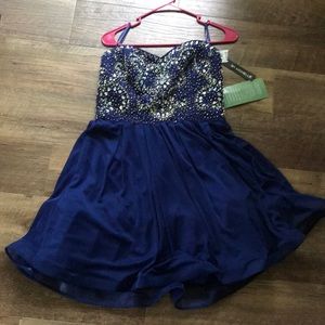 Bejeweled Strapless Royal Blue Formal Dress